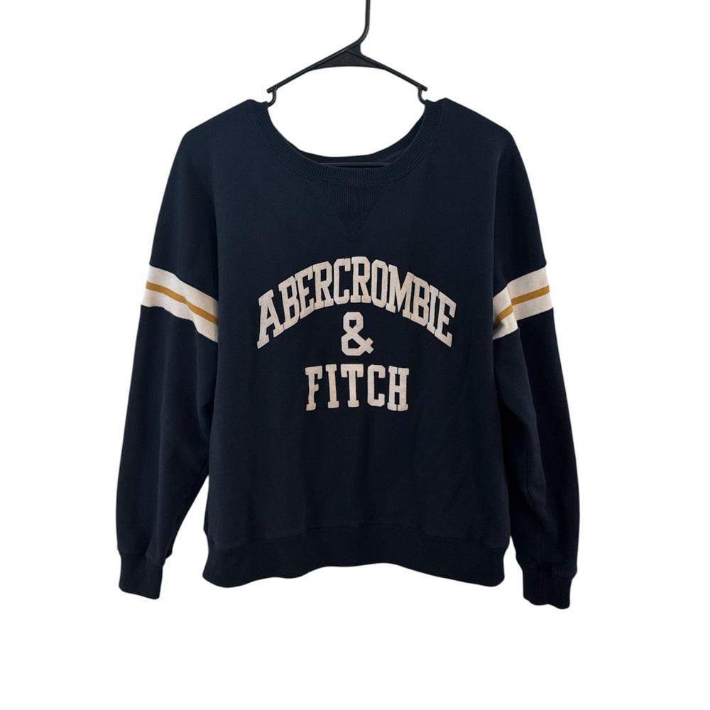 Abercrombie & Fitch Navy Crewneck with White and Gold Stripe Detailing